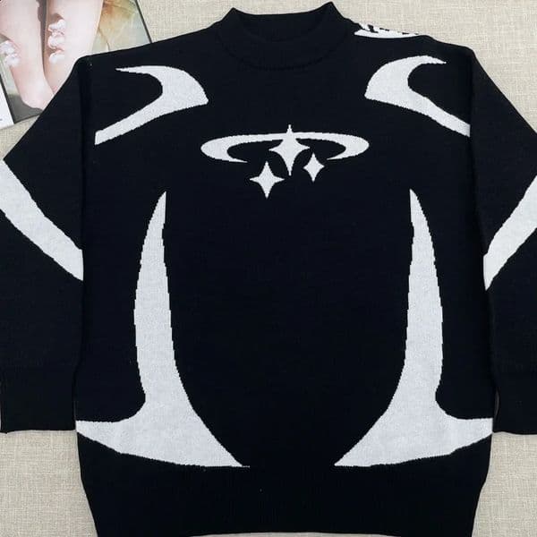 Mens Vintage Knitwear Y2K Stars Graphic Sweaters Winter Harajuku Oversized Pullover Sweater Unisex Aesthetic Casual Clothes 250823BANJIA