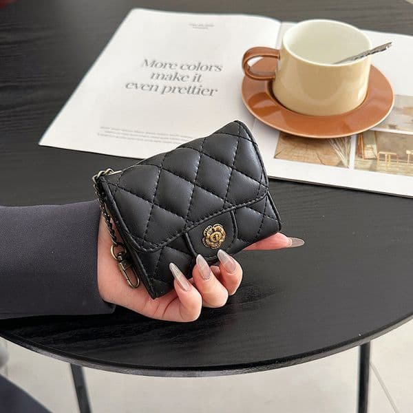 Luxury Brand Designer Bag Xiaoxiangfeng 2024 New Camellia Diamond Wallet Women's Short Coin Purse Fashion Simple Key Bag