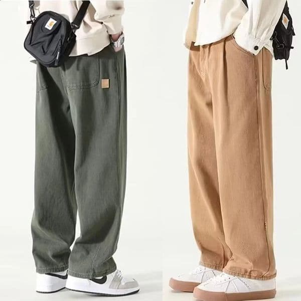 M3XL American Fashion Wide Leg Pants Men Green Khaki Joggers Baggy Drawstring Cargo Trousers Y2K Allmatch 250815