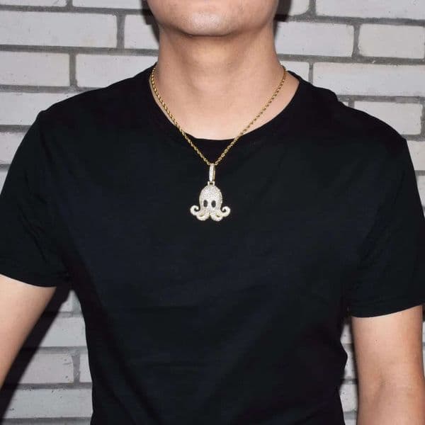 luxury Necklace Hip Hop Jewelry Micro Pave Zircon Animal Iced Out Octopus Pendant Necklace With Rope Chain Men Women