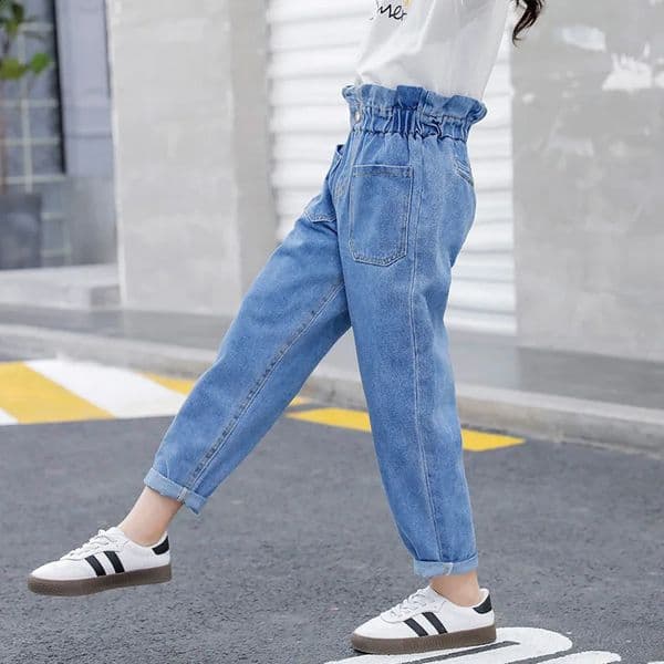 Summer Teen s Jeans Blue High Waist Slim Denim Pants for s s Trousers Casual ren Clothes for 10 12 14 Years 250823BJ