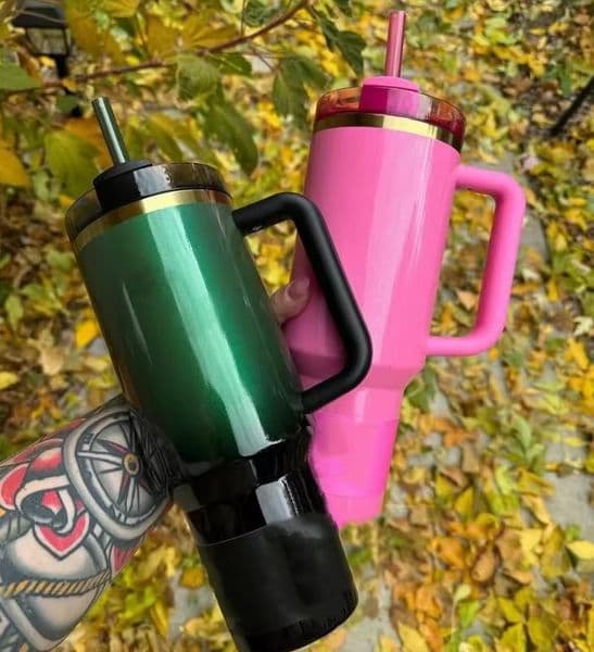 STOCK USA Warehouse 40 OZ Wicked Green Cups Cobrand Shiny Tumblers Chocolate Gold 40Oz Stainless Steel Cup Pink Rose Floral Travel Car Mugs Black Chroma Water B