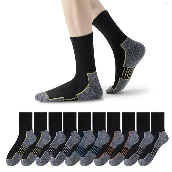Men's Socks 10 Pairs Work Boot Moisture Wicking Cushioned Crew For Men Seamless Toe Reinforced Footbed Durability
