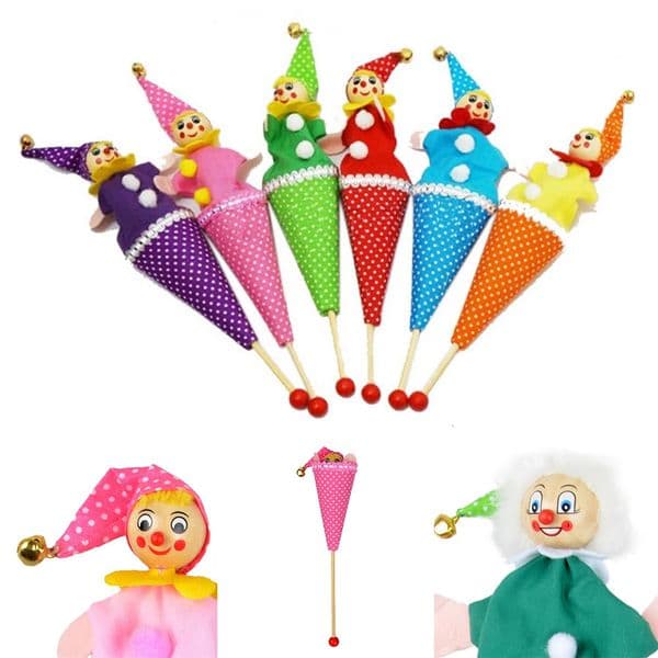 1PCS Creative Wooden Clown Puppet Toy Baby Kids Educational Toys Bell Hide Seek Telescopic Doll Decorations Random Color 250825BJ