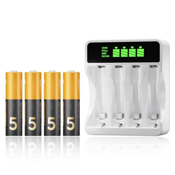 Eco-Friendly 2850mAh Rechargeable AA Batteries 4 Count, Intelligent Rapid Charger for Enhanced Performance