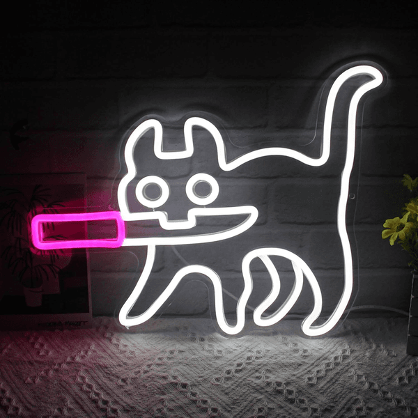 Cute Cat-Themed Neon Set Includes a Tongue Stick, Crescent Heart, and Other Shapes Atmospheric Decorative Items