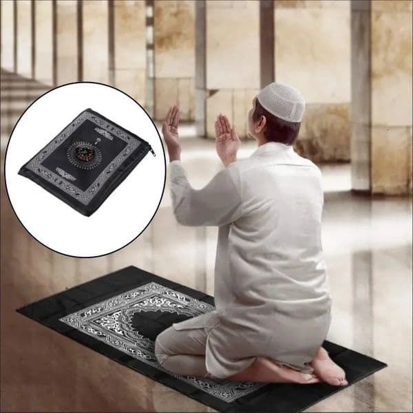 Prayer Rug Polyester Portable Braided Mats Simply Print with Compass In Pouch Travel Home Style Mat Blanket 100x60cm 250825