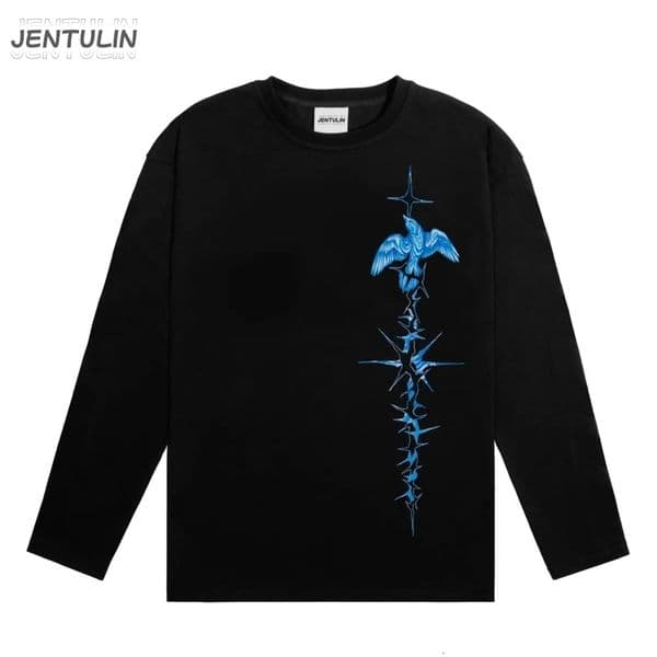 Mens Tshirt Streetwear Bright Side Oversize Print Autumn Hip Hop Korean Long Sleeve Y2k Tops Tee Cotton Graphic Unisex Clothing 250823BJ