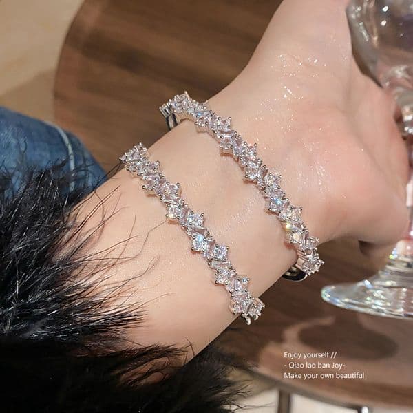 Silver - Tone Multi - Shaped Zircon Cuff Bracelet Dainty And Sparkling Party And Daily Wear Gift For Her Elegant And Charming Jewelry