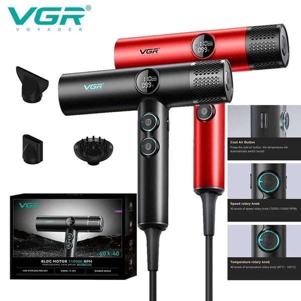 Electric Hair Dryer Electric Hair Dryer VGR Dryers Professional Hair Dryer Hine Negative Ion 110000 RPM Air Blower Barber Salon BLDC Motor Home Appliance V-401