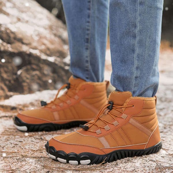 Men's and women's waterproof snow boots, anti cold cotton couple high top outdoor wool lined sports shoes, barefoot winter shoes