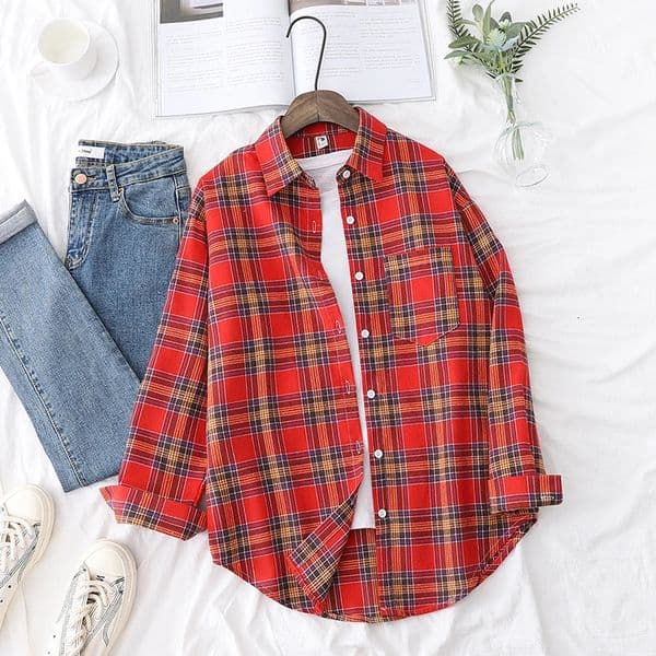 2025 Fashion Loose Womens Plaid Shirt Fresh College Style n Blouses And Tops Long Sleeve Casual Female Checked Clothes 250825