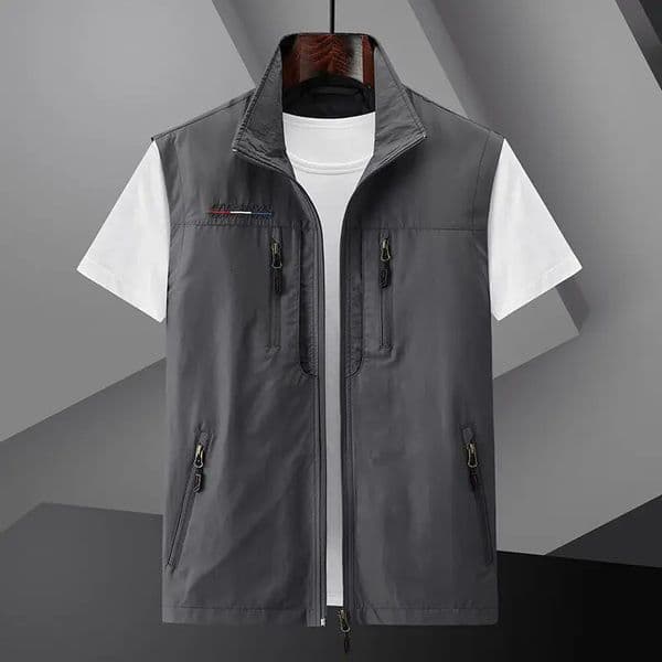 Mens Summer vest Thin Style Multi Pocket Waterproof Durable Large Size Casual Outdoor Travel Vest Mens Sleeveless Jacket 250825