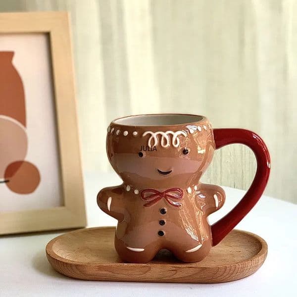 300ml Gingerbread Man Mug Cartoon Cute Kawaii Christmas 3D Ceramic Cup Milk Coffee Water Gift 250825