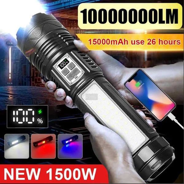 Ultra Bright Longrange Tactical Flashlight High Power LED Rechargeable Torch Builtin 15000mAh Battery Camping Hunting Lantern Y250826