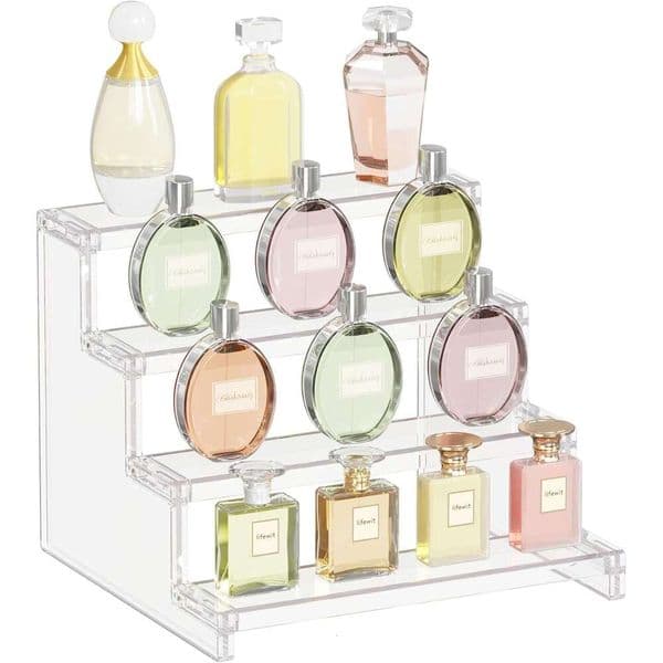 Lifewit 4 Tier Clear Riser Stand, Tool-free Assembly, Plastic Organizers Figures, Cupcake, Perfume, Dessert, Desktop Display Stand for Organize and Decoration, 123 123