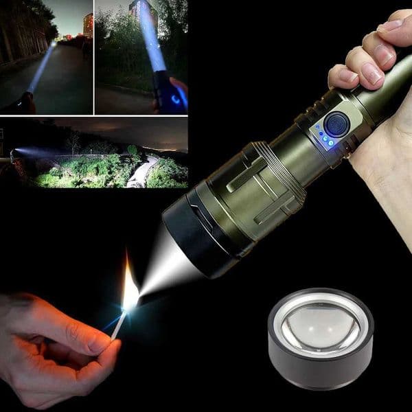 3000 Lumen Outdoor Zoom Rechargeable Flashlight AllAluminum Alloy Can Light Up the Flame Super High Power Flashlight Y250826