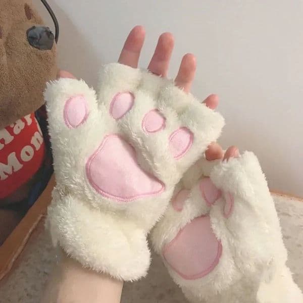 Kawaii Women Cat Gloves Fashion Girls Claw Paw Plush Mittens Warm Soft Short Fingerless HalfFinger Winter Thick 250825BANJIA