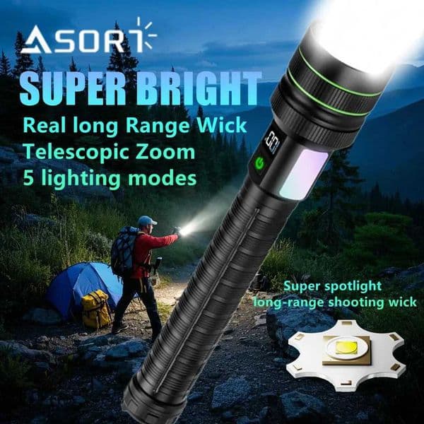 Super Spotlight Long Range LED Flashlight TypeC Charging Strong Light Lamp Tactical Torch Waterproof Zoom Lantern with 26800 Y250826