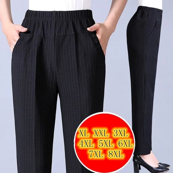 Plus size 8XL Autumn Women Trousers Oversize Elastic High Waist Loose Casual Pants Middleaged Female Winter Warm Stretch 250827BJ