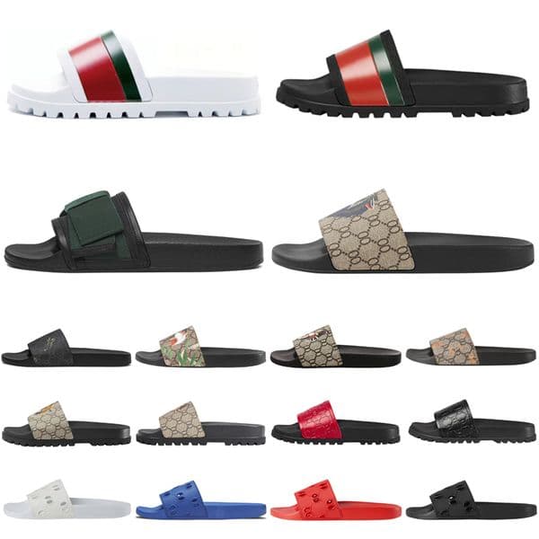 Designer Slippers Rubber Slides Black White Flat Gear Sole Shoes For Men Women Blooms Floral Berry Strawberry Striped Scuffs Mules Fashion Luxury Plate-forme Sandal