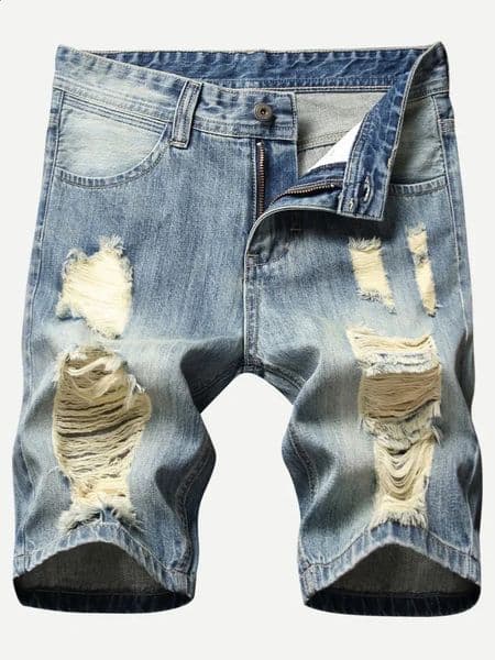 Retro Ripped Mens Denim Shorts Streetwear Hip Hop High Street Fashion Casual Short Jeans Male Stretch Straight Ripped Shorts 250826BJ