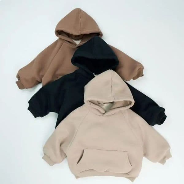 2025 Winter Children Fleece Hooded Sweatshirt Solid Girls Plus Velvet Thick Pullover Tops Kids Boys Cotton Casual Hoodie 250826BJ