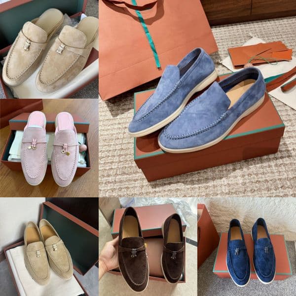 Womens Summer Walk Charms Loafers Suede Open Walk Babouche Classic Beige Casual Shoes Sandals Slipper Loafers Flat Dress Shoe Luxury Sneakers Moccasin With Full Box
