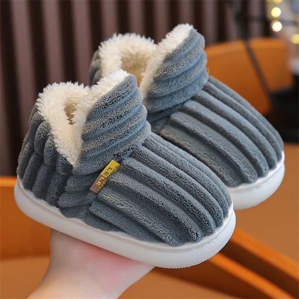Winter Simplicity Stripe Plush Slippers Childrens Nonslip Soft Sole Kids Boys Girls Heel Wrap Warm High Home Cotton Shoes250826wwBJ