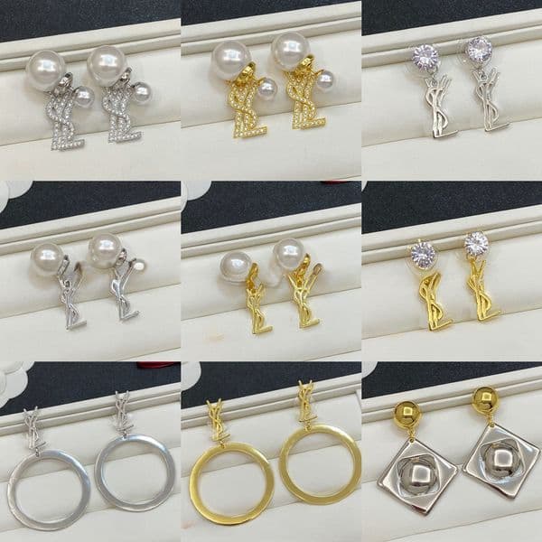 Designer Letter Stud Earrings Studs Ear Clip Earring Silver Ear Stud Women Sparkling Drop Tassel Dripping in Style with Crystal Tassels Wedding Party Christmas Gift
