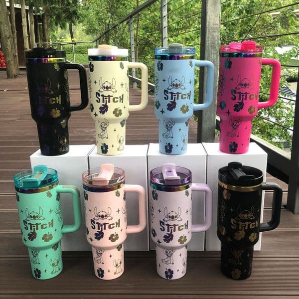 New 40Oz Tumbler Designer Cute Cups 40 OZ Stainless Steel Tumblers With Handle Lid And Straw Travel Car Mugs Clean Slate Bottles 0828