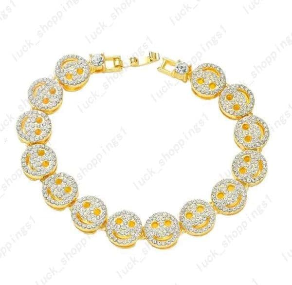 NEW Mens Hip Hop Face Smile Designer Charm Bracelets Gold Sier 2 Full Dia Crystal Night Club Bangle Bracelet woman high quality Jewelry
