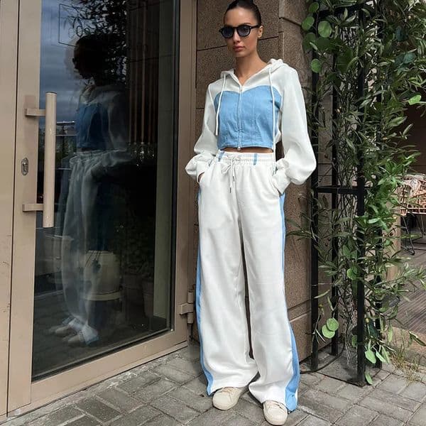 Casual Color Blo Sportswear Set for Women Long Sve Hoodie And Pants Two Piece Suit Polyester Zipper Closure Trousers 250828BJ