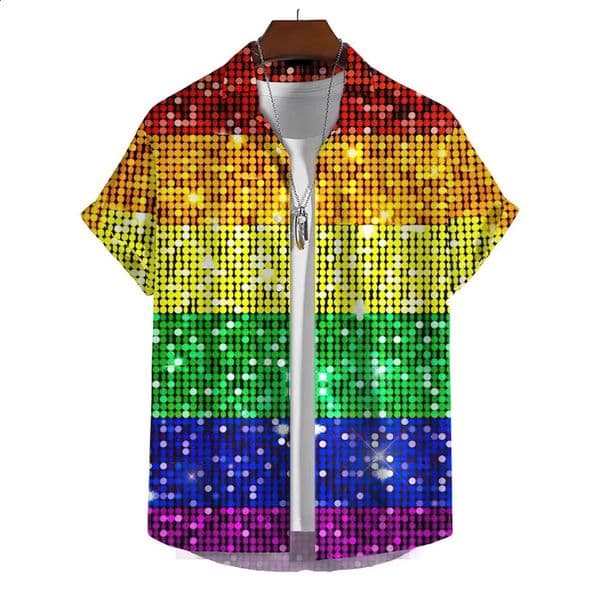 2024 3d Print Rainbow Shirt Men Summer Lapel Short Sleeved Holiday Party Shirts Streetwear Hip Hop Blouse Tops Male Clothing 250827BANJIA
