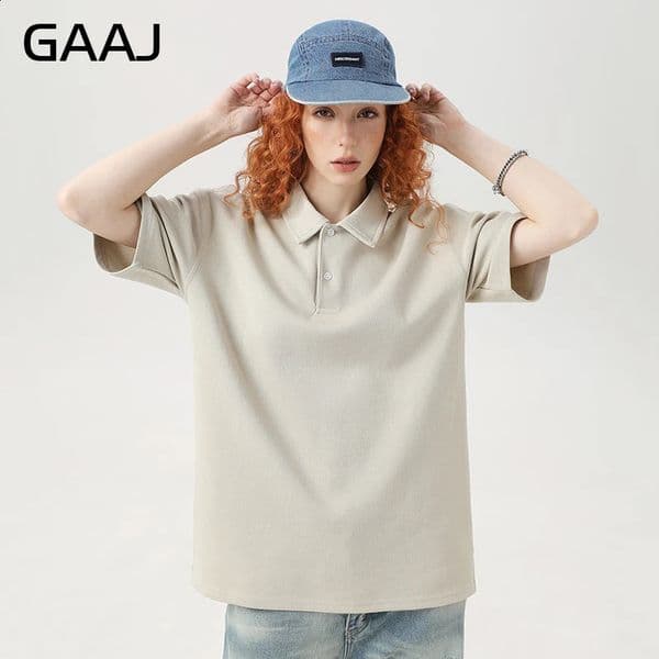 GAAJ Cotton Polo WomenThick Oversized PoloShirt Golf WearKorea Hip Hop TopsShort Sleeve WorkwearY2K Tees Clothing 250828