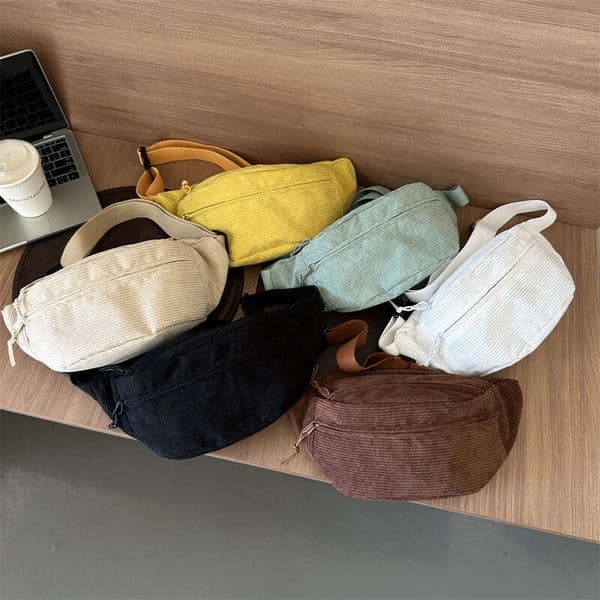 New Corduroy Sports Style Waist Simple Fashion Solid Color Pendant Large Capacity Shoulder Chest Bag