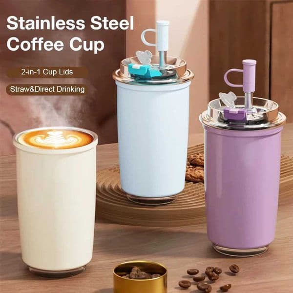 300ML Stainless Steel Coffee Cup With Straw Travel Insulated Water Bottle For Tea Coffee Mugs Leakproof Thermos Mug BPA Free L250828