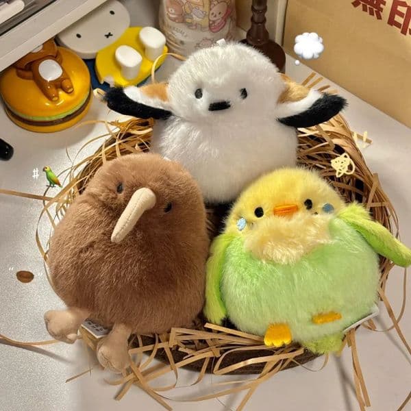 Cartoon Birds Plush Toys Pendant Keychain Simulation Parrot Bird Nest Plush Keyring Anime Cute Girl Kawaii Room Decor Kids Gifts 250828BJ