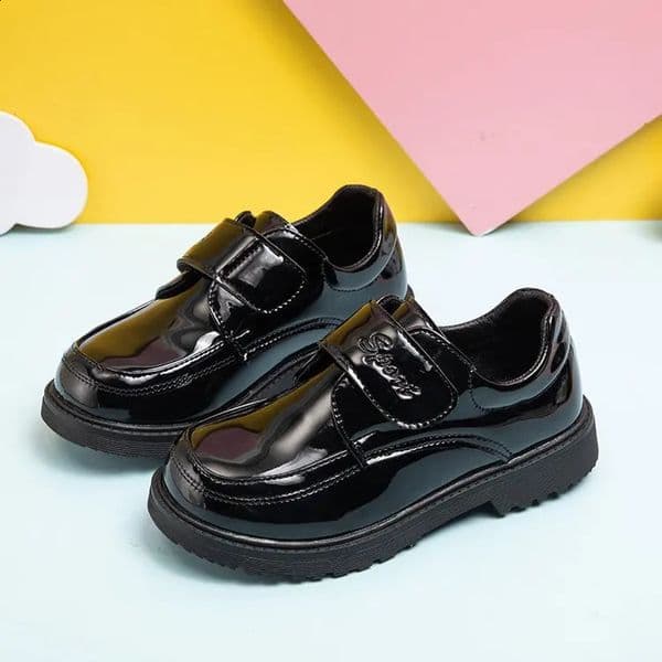 Boys Shoes Spring Autumn Black Glossy Classic Kids Loafer for Girl Versatile Roundtoe Britain Child School Shoes 250827BJ