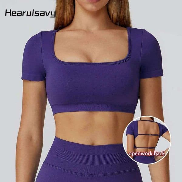 Hearuisavy Sports Top Woman Gym Clothing Seamless Short Sleeves Casual Pilates Fiess Yoga Shirts Breathable Workout Sportswear