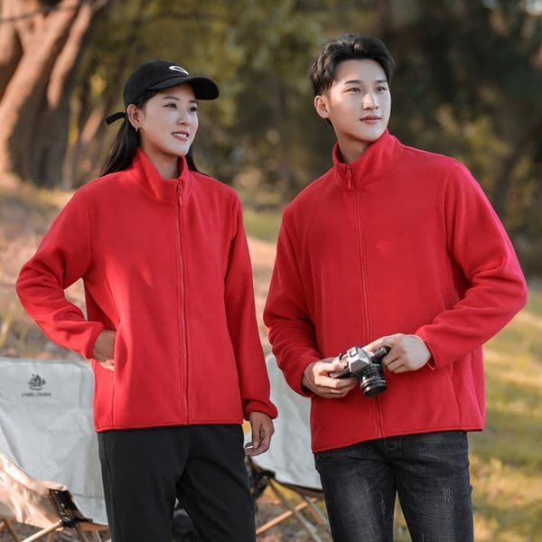 romantic couple fleece coat stay warm together in cold weather