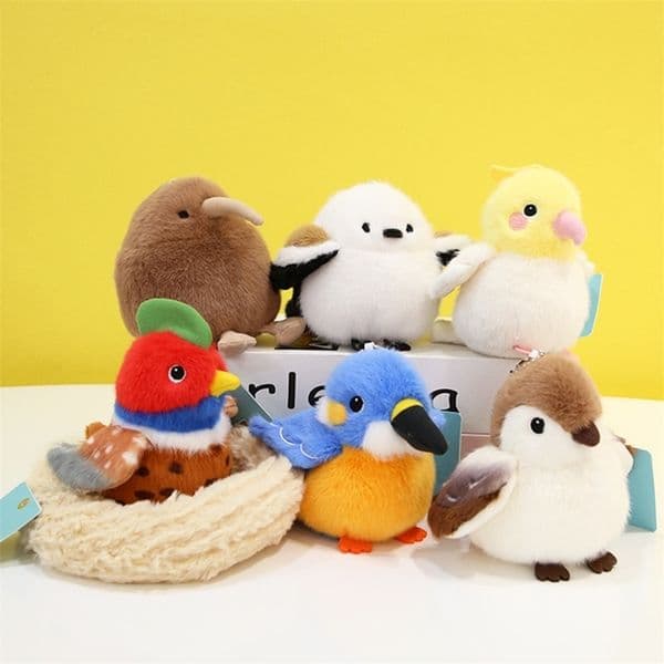 Cartoon Birds Plush Pendant Keychain Anime Cute Girl Kawaii Room Decor Holiday Gifts Toys Parrot Nest Plush Keyrings 250828CJBJ