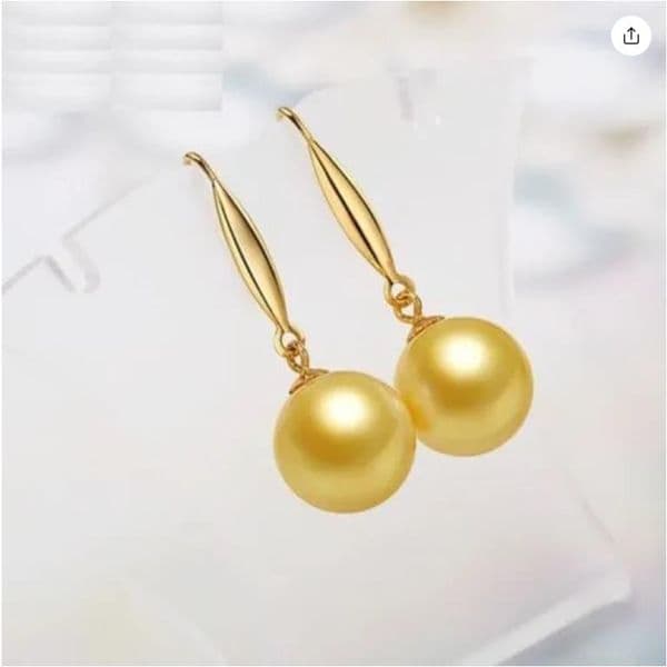 Top Quality AAA 10-11MM SOUTH SEA GOLDEN DANGLE PEARLS EARRINGS 14K YELLOW GOLD