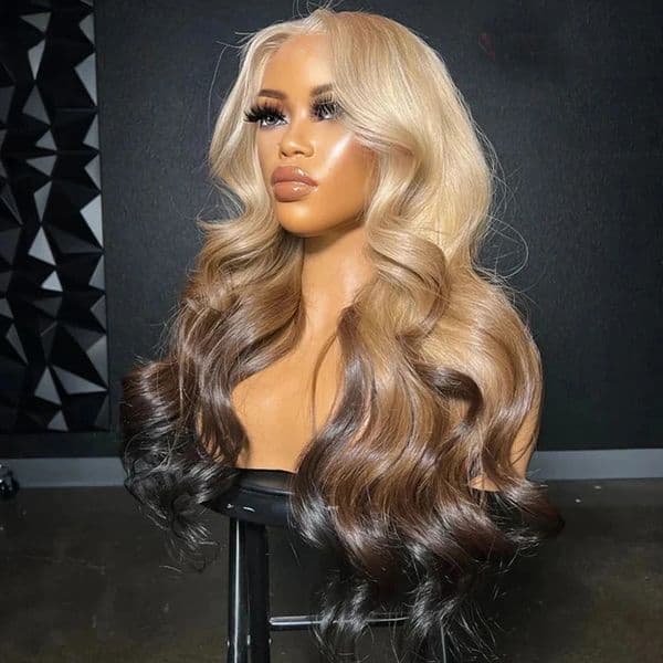 HD 13x4 Lace Frontal Wig Body Wave Ready To Wear Ombre Gray Blonde Brown Colored Pre-Plucked High Density Lace Closure Wig Human Hair Wigs For Women
