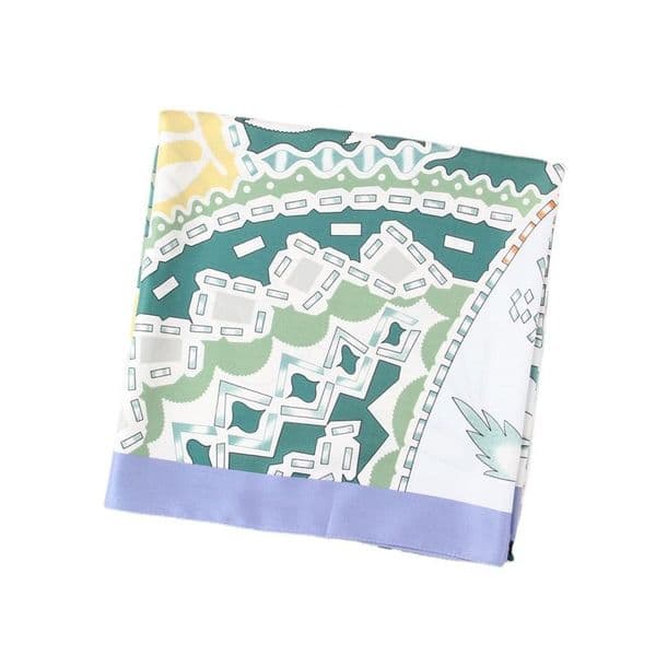 Silk Twill Large Floral-Stitched Equine Motif Square Scarf - Measuring 130 cm