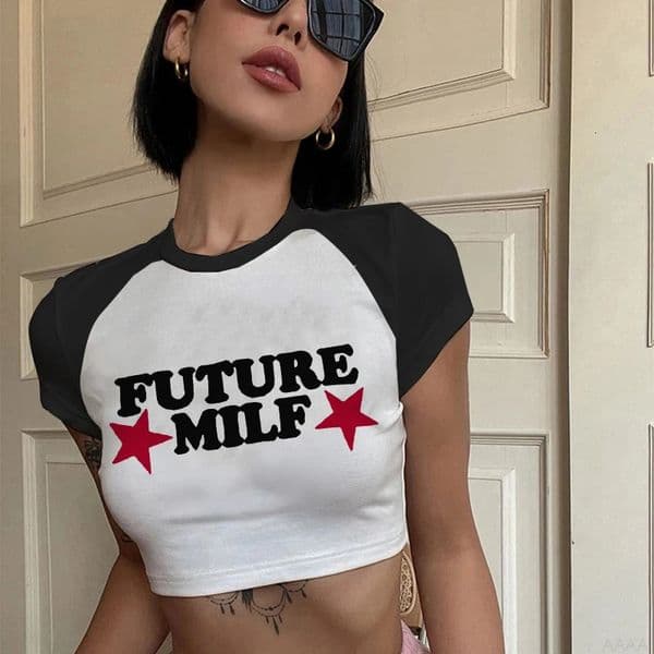 Sexy T Shirts Future Milf Star Fashion Women Crop Top Harajuku Streetwear Outfits Summer Sexy Party Femme Y2k Women Clothes 250829BJ