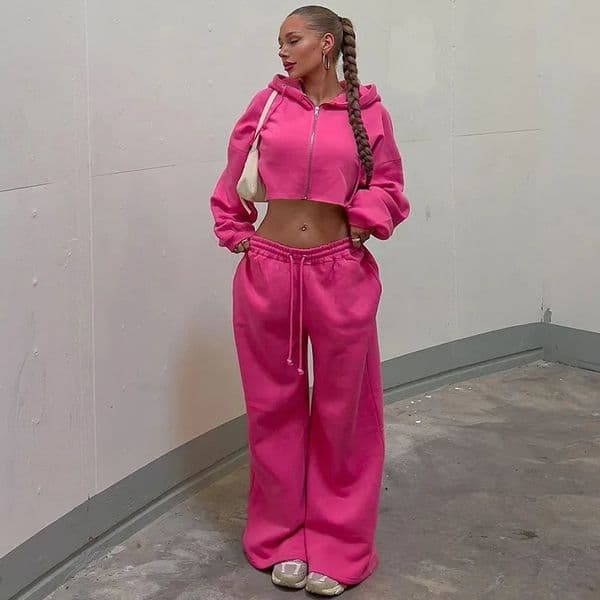 Women Two Piece Set Tracksuit Pant Sets Short Coat Hooded Zipper Sweatshirts Drawstring Wide Leg Pants Sporty Suits Autumn 250829BJ