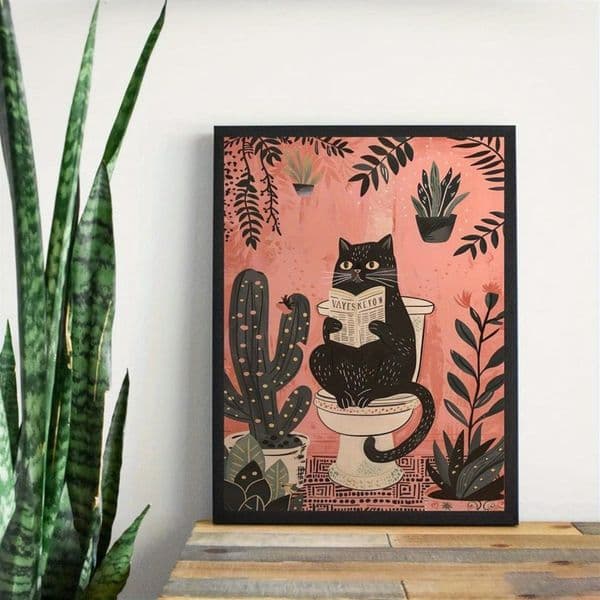 A funny black toilet canvas poster - frameless wall art, cat lovers, suitable for home, office, living room