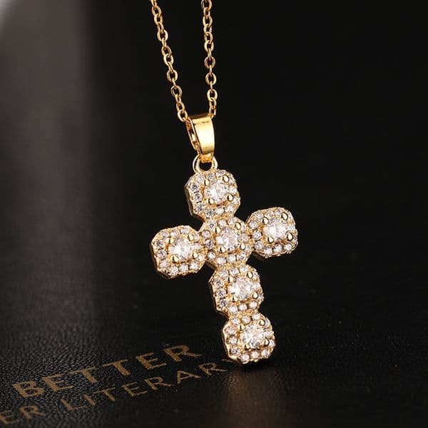 Luxury Brand Designer Jewelry Classic Cross Shape Pendant Necklace European And American Hot Selling Copper Micro Inlaid Religious Jewelry Cross Border New Prod