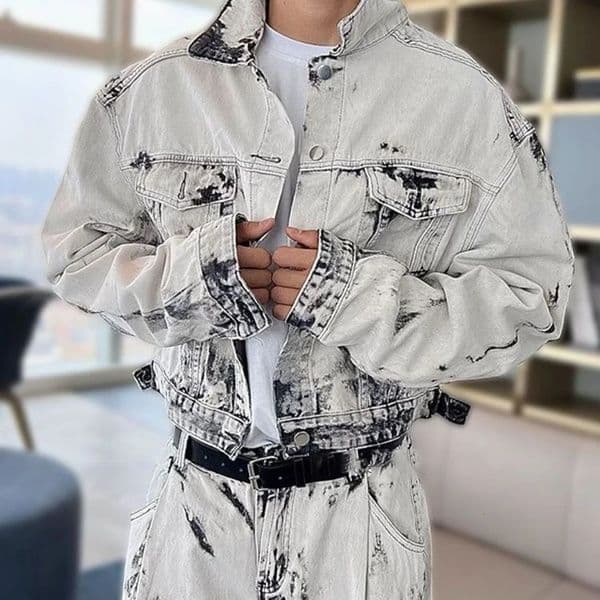 Mens Denim Sets Y2k TieDye Jacket Trousers Spring Streetwear Fashion Trends Youth Campus Performance MenS Clothing 250829BJ